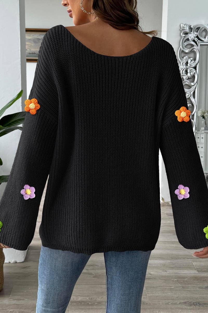 CWTTK00288_WOMEN OFF SHOULDER CROCHET FLOWER KNIT SWEATER