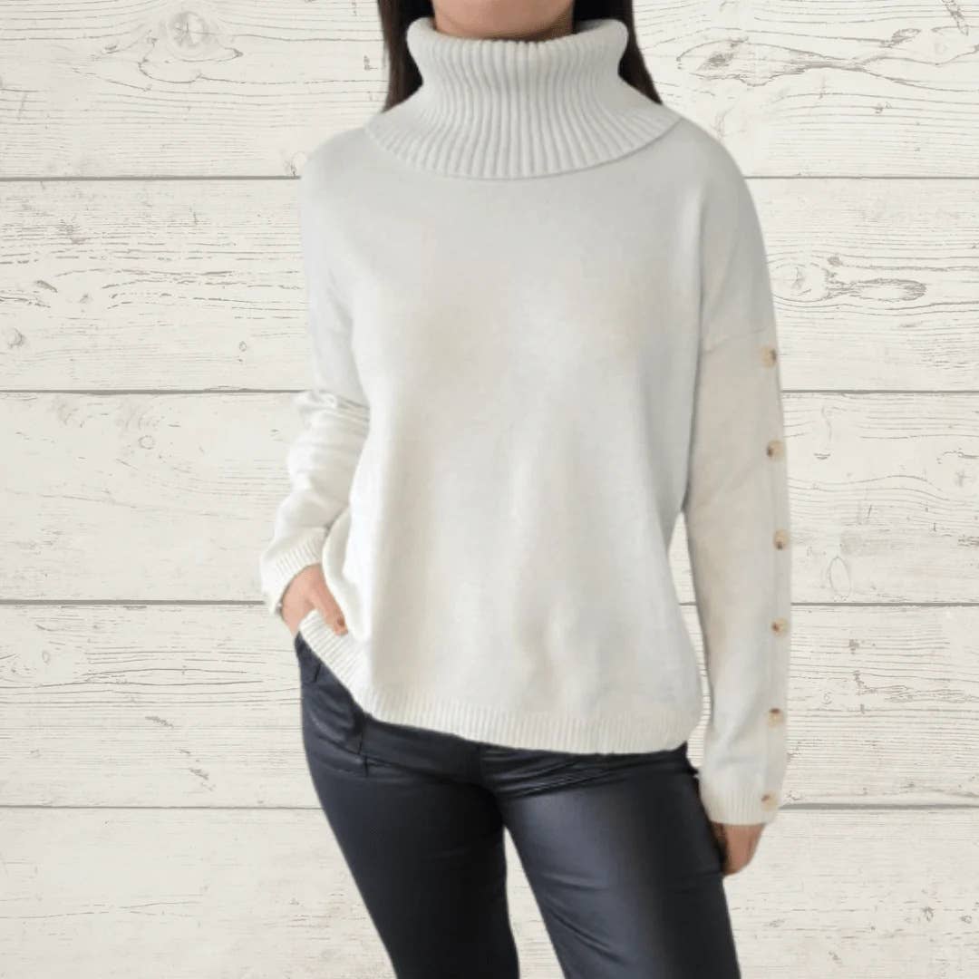 Casual high-neck button-down knitted sweater