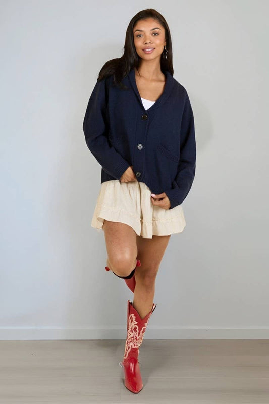 CWOCAL2360_FLAG PRINT V-NECK LOOSE KNIT CARDIGAN SWEATER