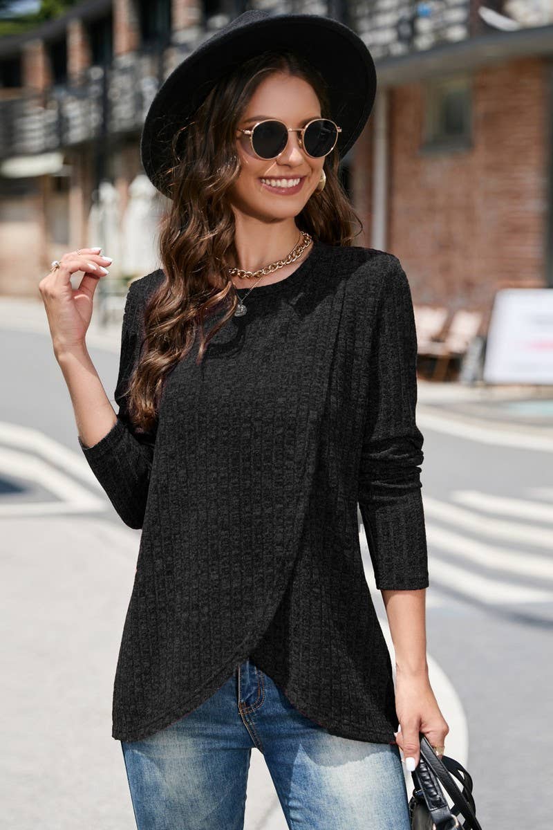 CWTBLL3654_SPRING AND AUTUMN NICHE SLIT LARGE SIZE TOPS