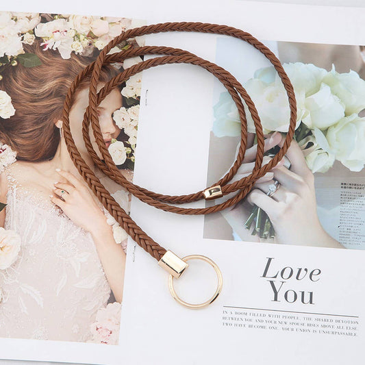 CWABE1180_FASHIONABLE ROUND BUCKLE KNOTTED TASSEL BELT