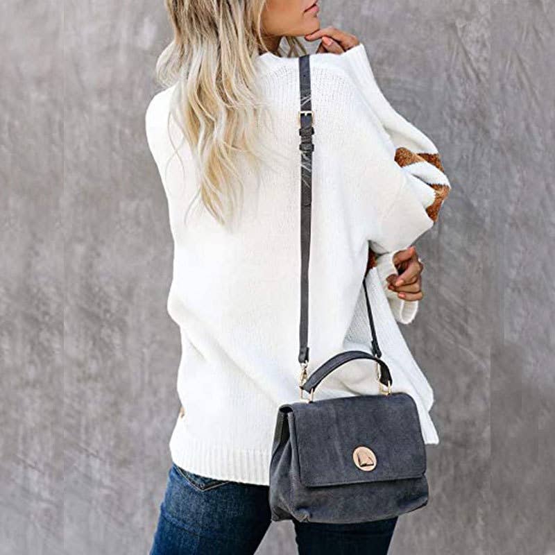 COLOR PATCHWORK CREW NECK PULLOVER SWEATER