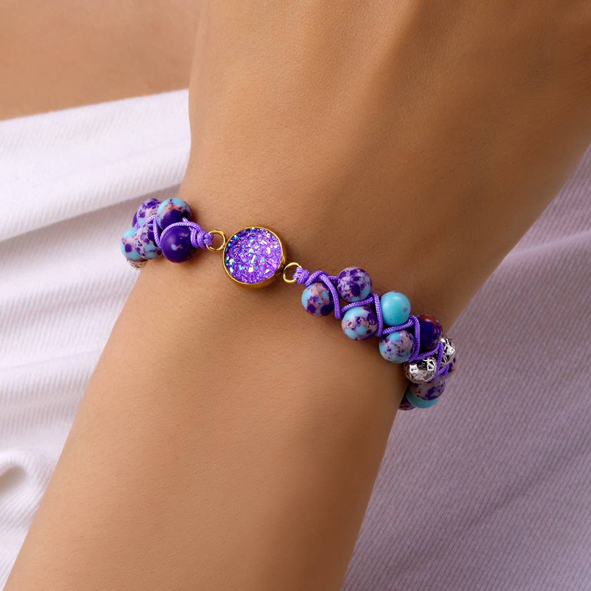 HAND WOVEN ROUND STONE BRACELET
