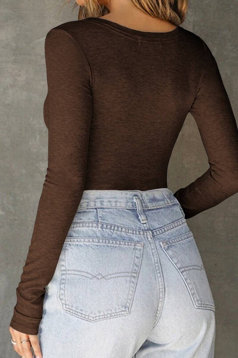 CWTBLL01070_V NECK SLIM FIT SOLID LONG SLEEVE TOP