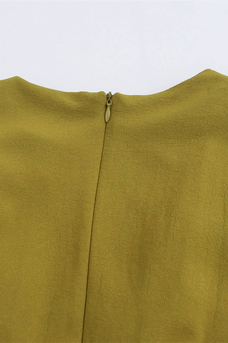 CWDMD4174_ROUND NECK SLEEVELESS PLEATED SHOULDER DRESS