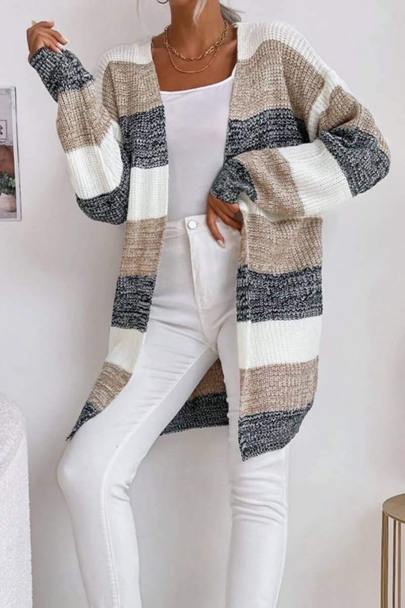 CWOCAL1578_FALL LOOSE STRIPED BUTTON-DOWN CARDIGAN