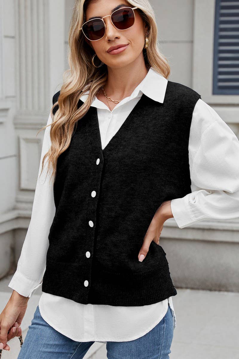 CWOV00136_CASUAL BUTTON FRONT KNIT SWEATER VEST