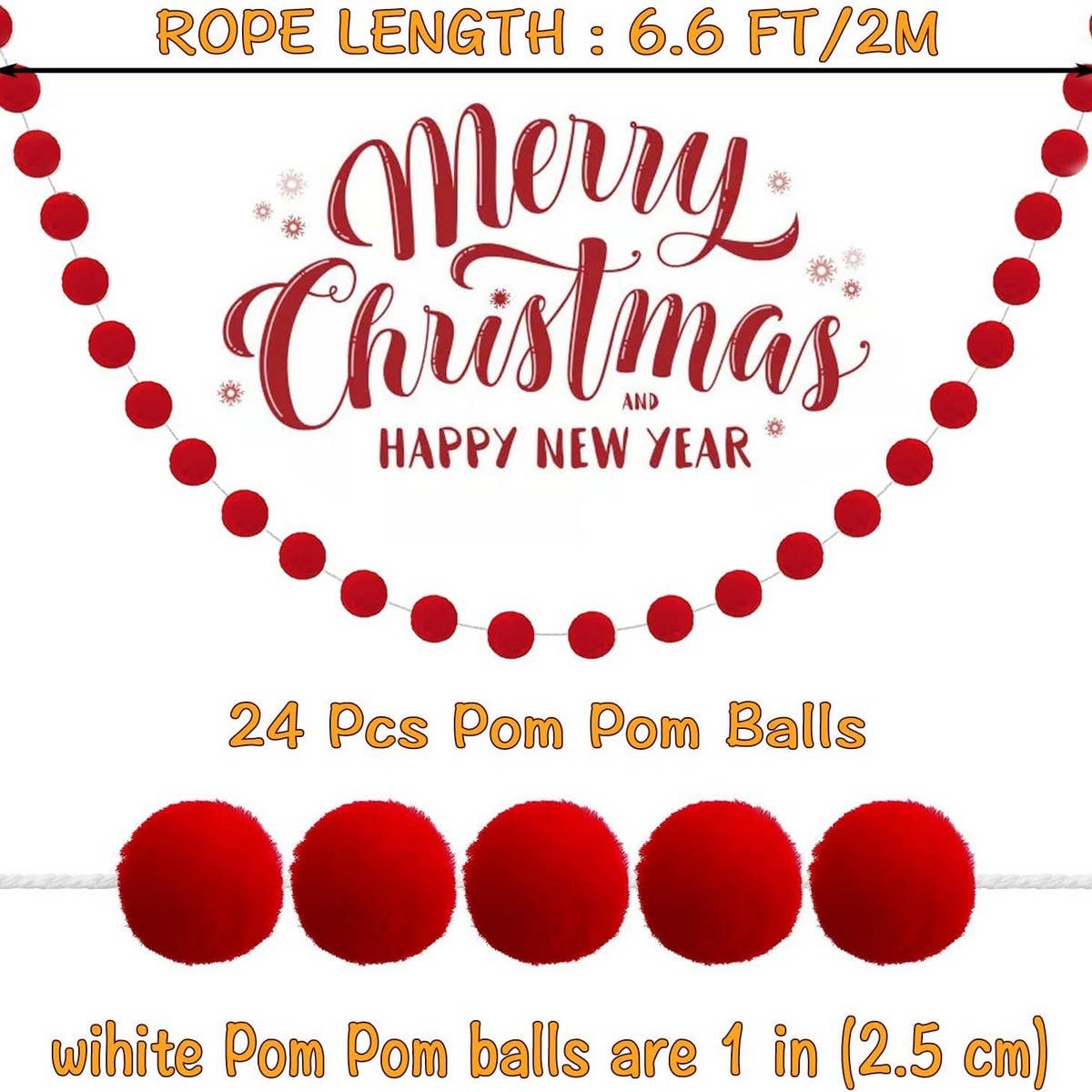 CWMM10234_2M CHRISTMAS FELT BALL GARLAND 20  DECOR