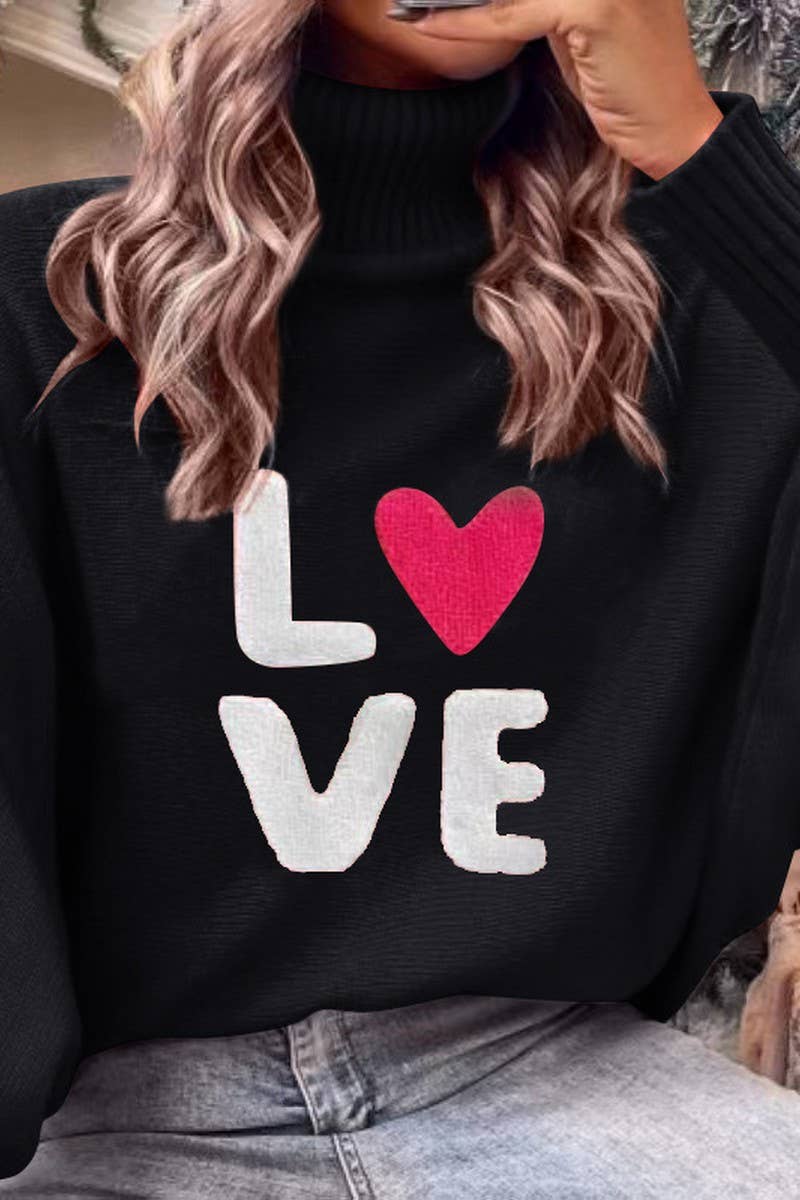CWOSWL2442_LOVE HIGH COLLAR BAT SLEEVE PULLOVER KNIT TOP