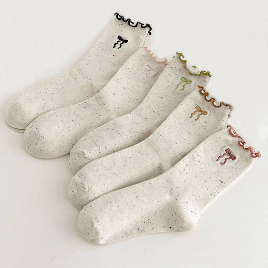 Ruffle Bows Embroidered Socks For Women