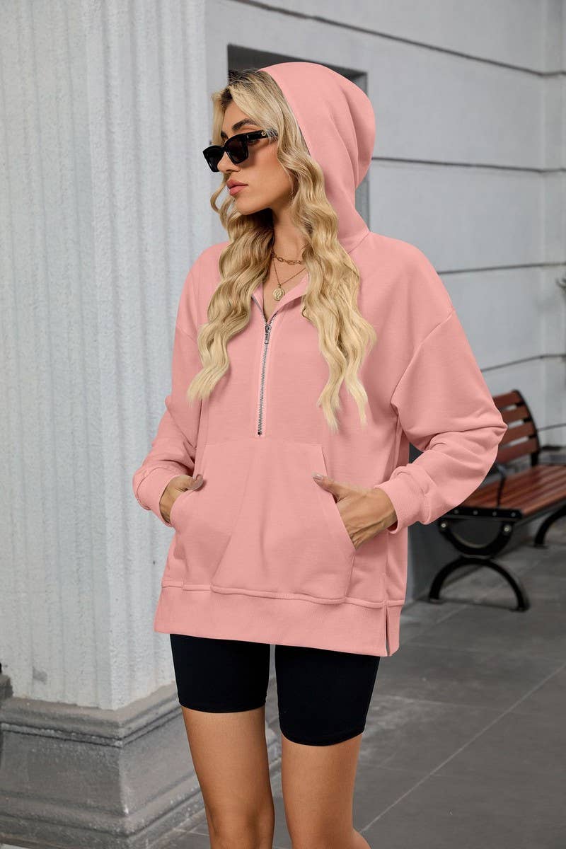 CWOHOL00664_SOLID LOOSE FIT ZIP UP HOODED SWEATSHIRT