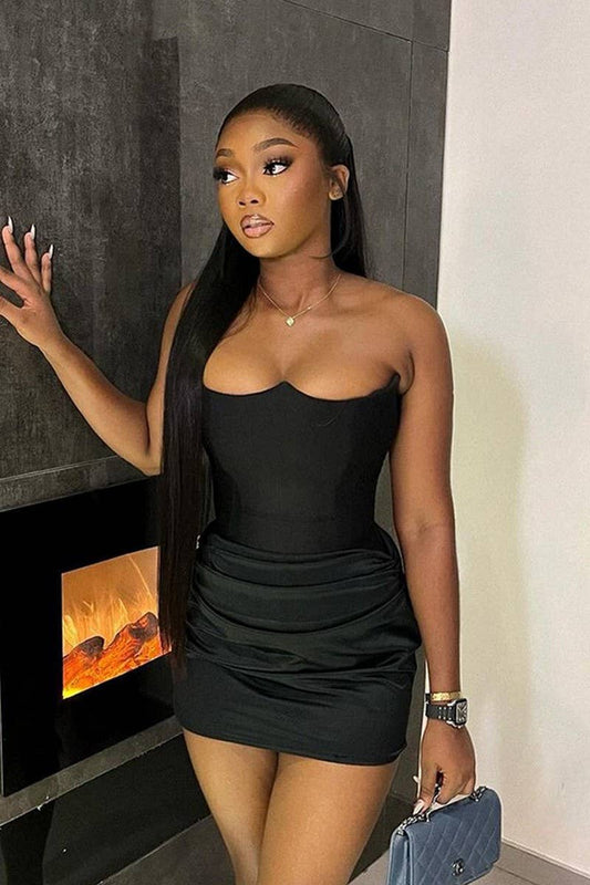 CWDTD0392_SOLID COLOR TUBE TOP HIP-WRAPPED HOT GIRL DRESS