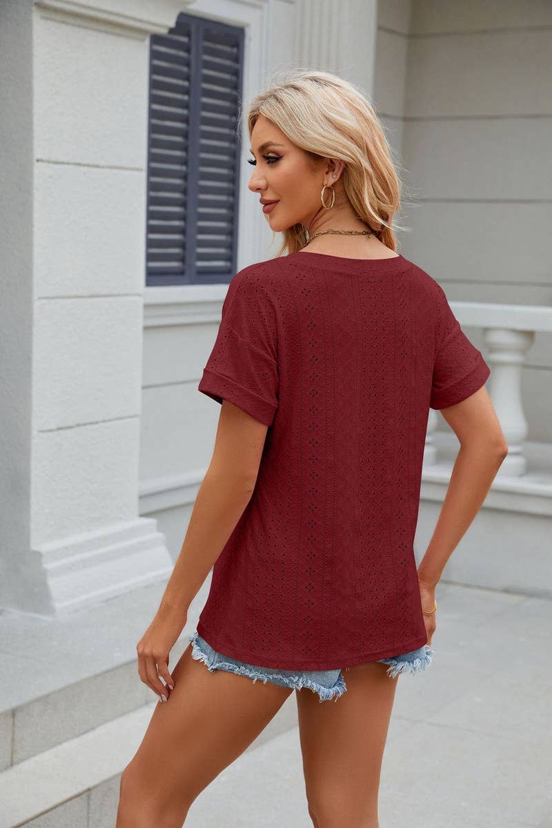 CWTTS0827_V-Neck Short Sleeve Knit Top