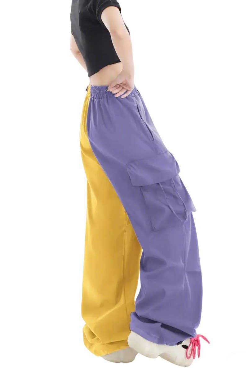 CWBLP2083_HIGH WAIST COLORBLOCK WIDE LEG STRAIGHT PANTS