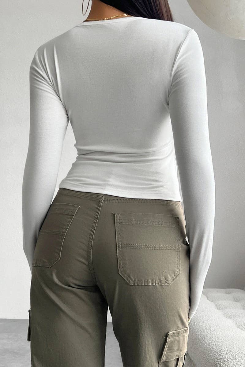 CWTTL1963_SOLID COLOR SLIM FIT CARDIGAN BUTTON TOP