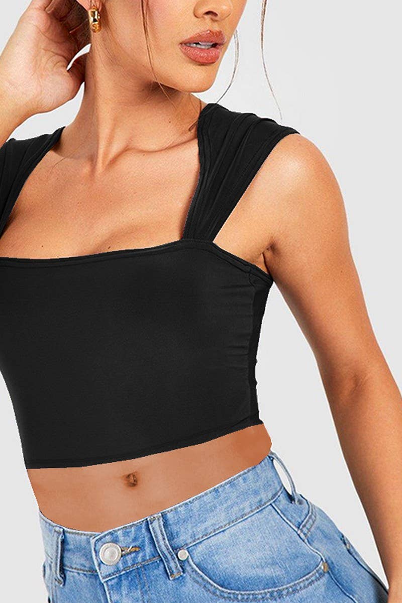 CWTTK0841_SLIM FIT NAVEL-EXPOSED SLEEVELESS TANK TOP