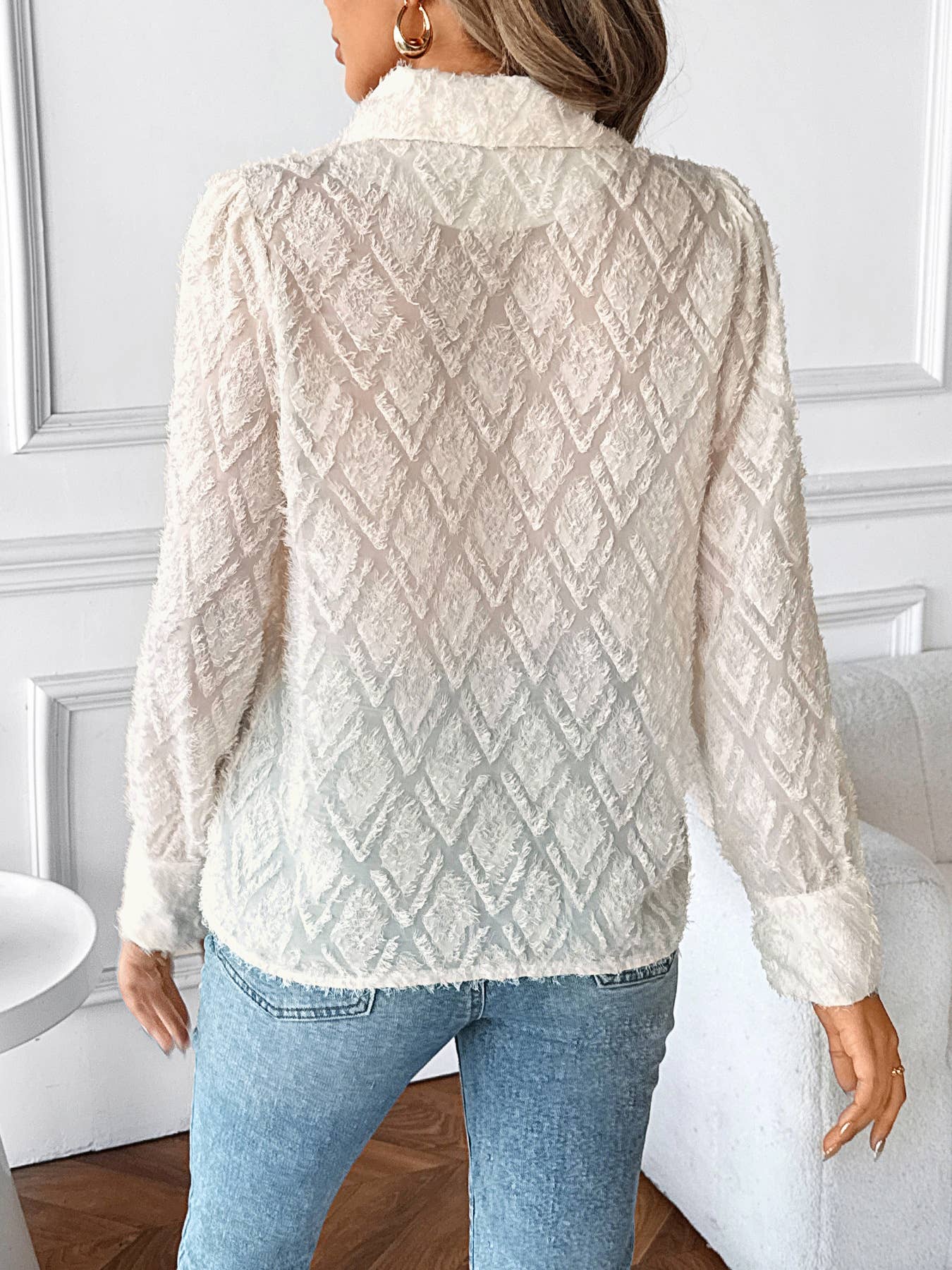 Diamond-patterned suit collar long-sleeved shirt