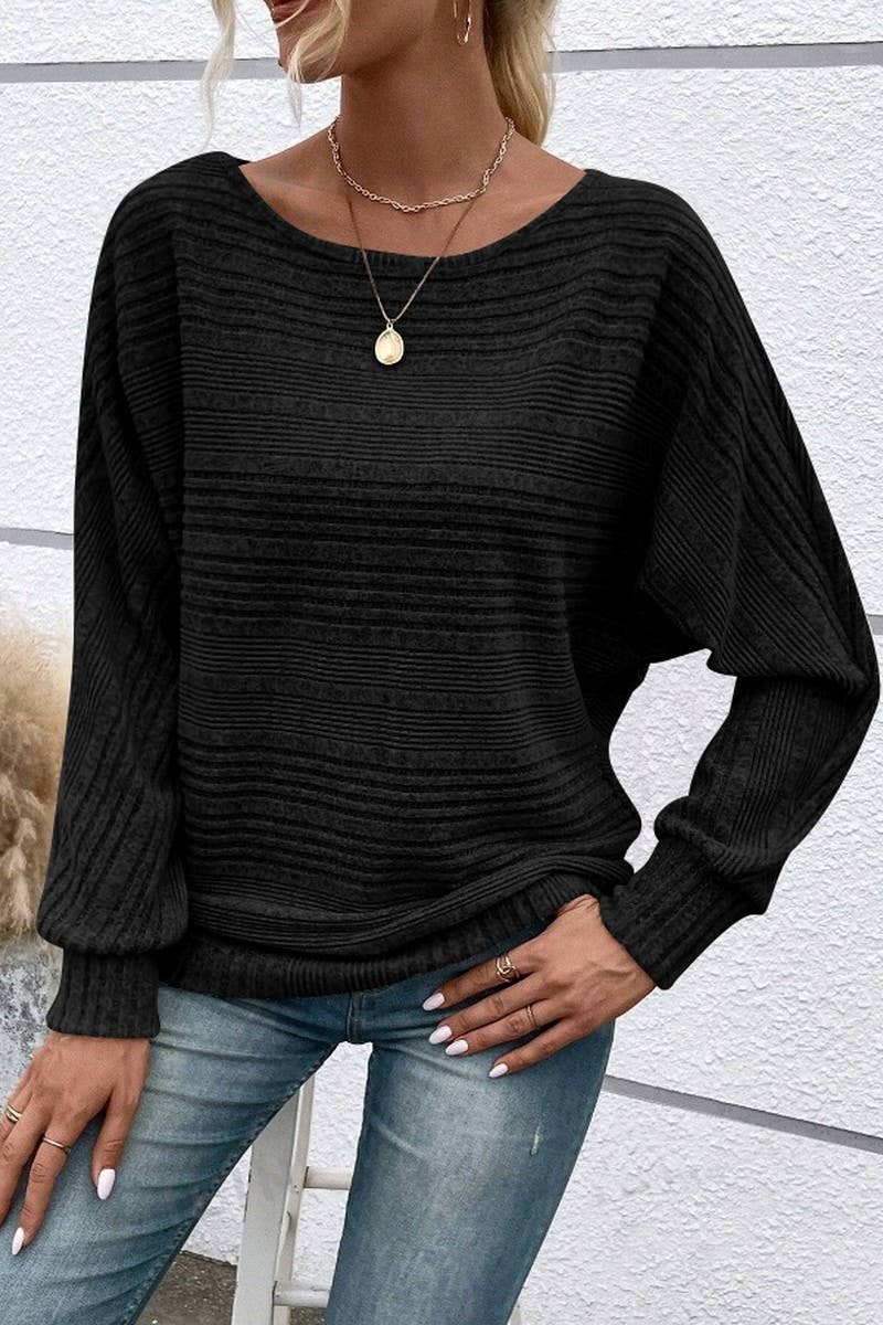 CWTBLL4012_RIBBED CREW NECK BATWING SLEEVE TOP