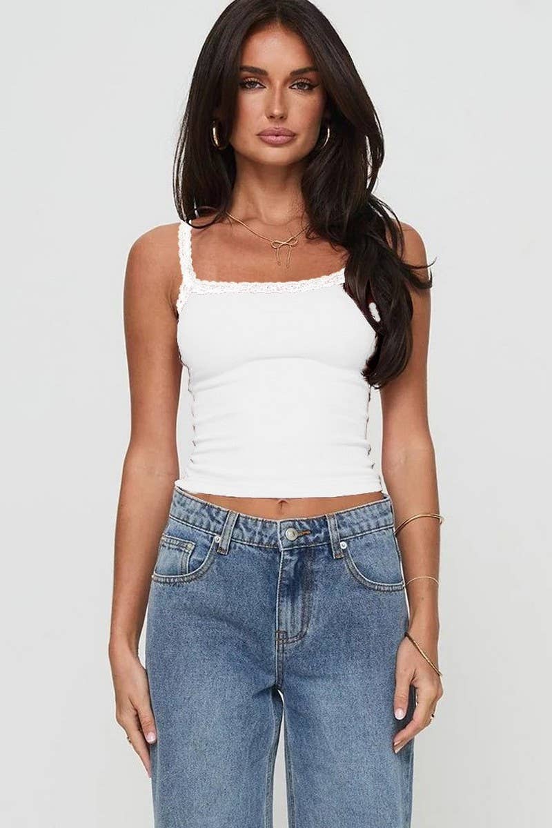 CWTTK0801_SOLID COLOR SLIM LACE CAMISOLE