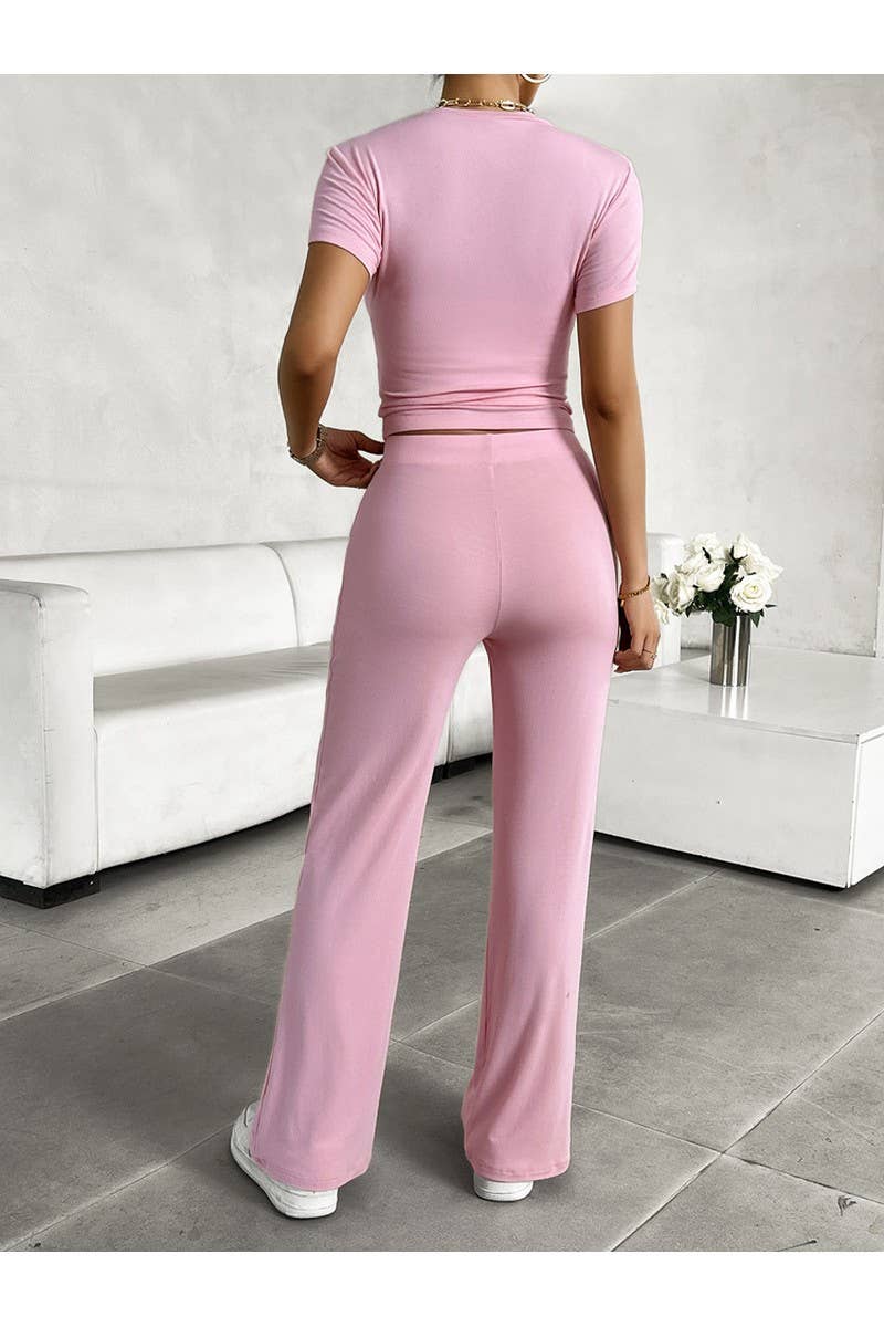 CWSTB0668_SOLID COLOR CREW NECK SHORT SLEEVED PANTS SET