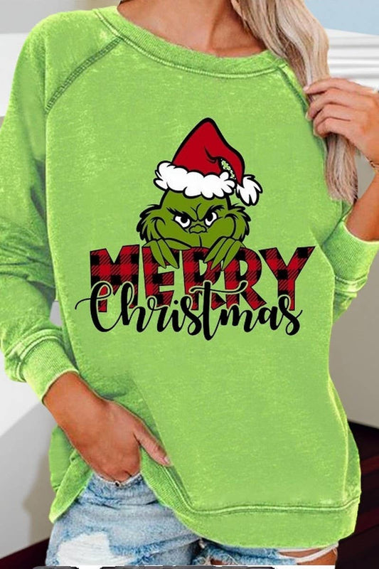 CWTBLL01326_CHRISTMAS CARTOON HORN SLEEVE SWEATSHIRT