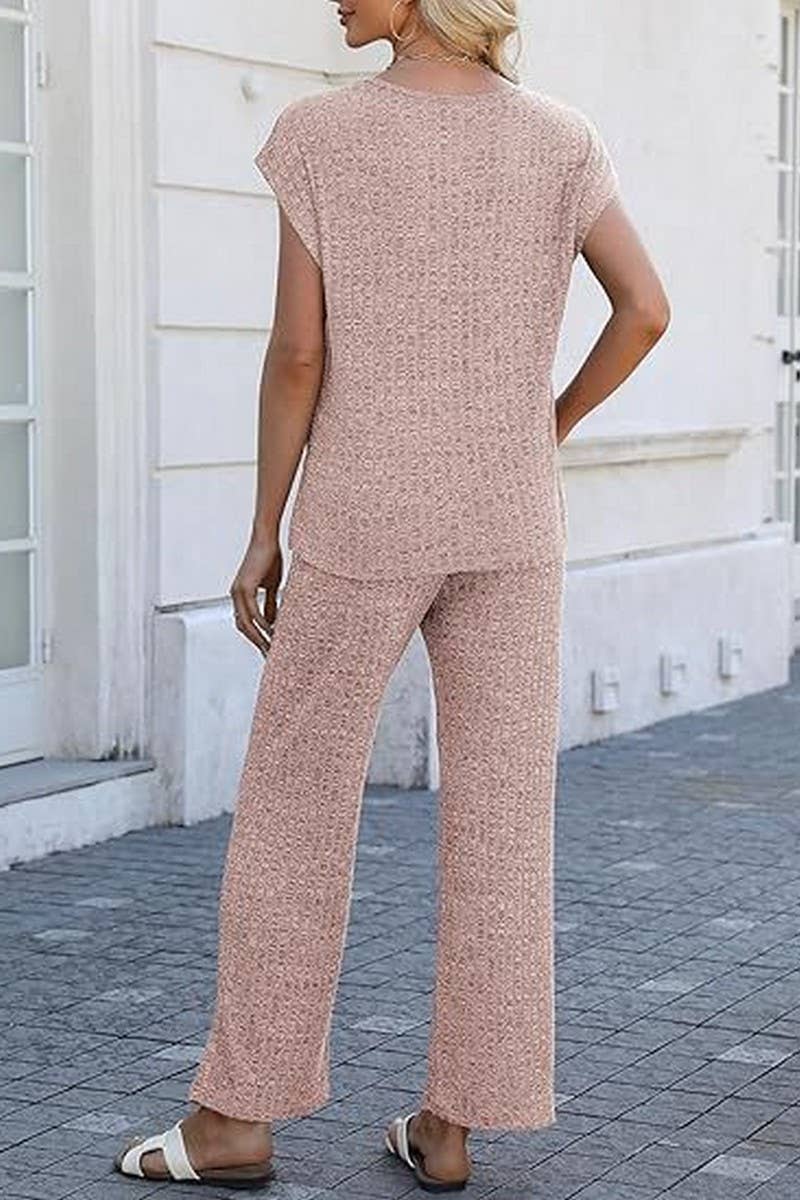 CWSTB1611_STRIPED BRUSHED SLIT TOP AND TROUSERS SET