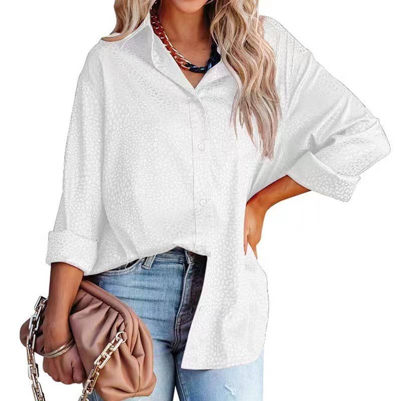 Elegant satin gravel pattern long-sleeved shirt