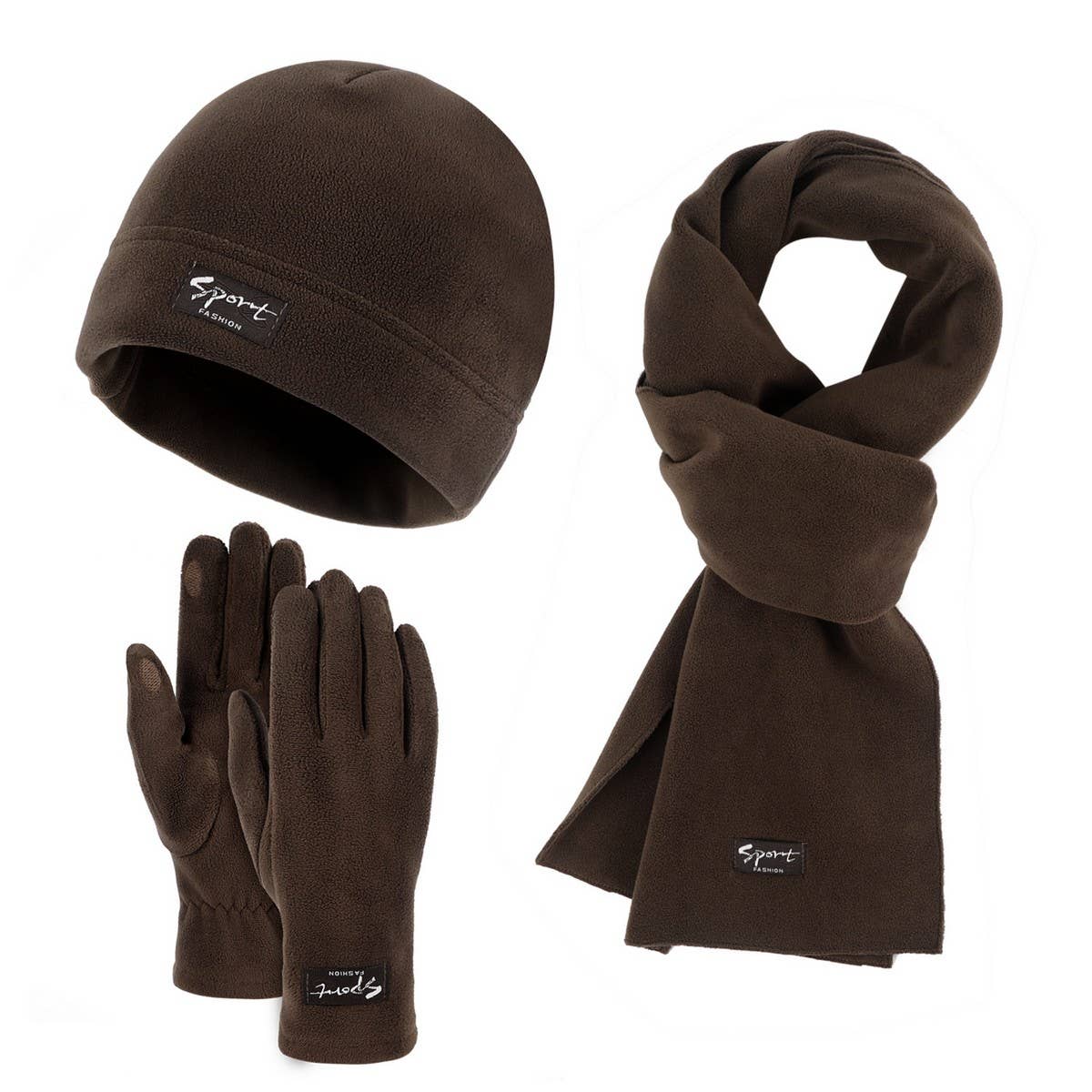 KNITTED GLOVES SCARF HAT WOOL THREE PIECE SET