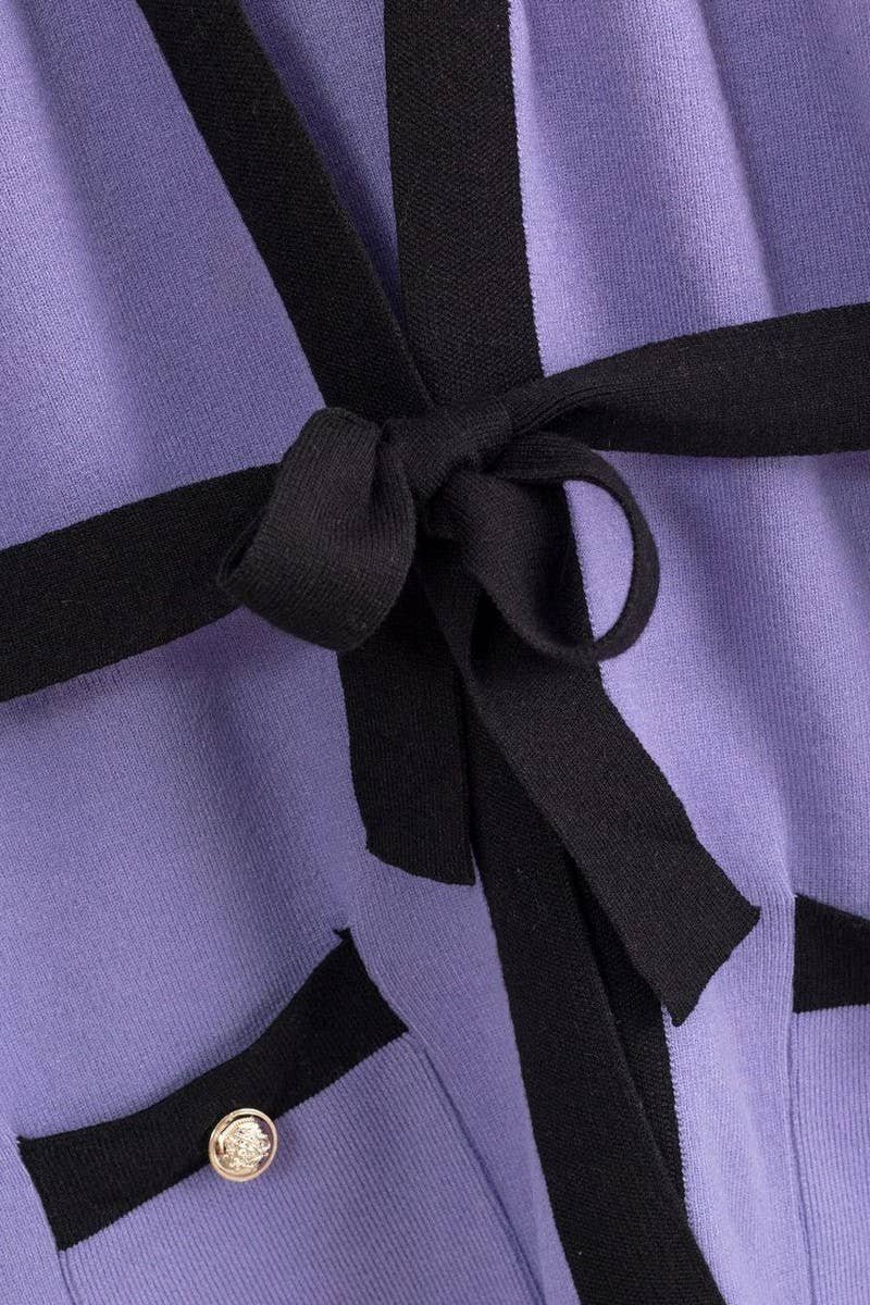 CWOCAL00675_V NECK COLORBLOCK TIE BUTTON PLUS CARDIGAN