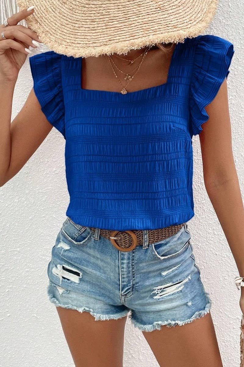 CWTBLS0608_SQUARE COLLAR RUFFLED SHIRT BLOUSE TOP