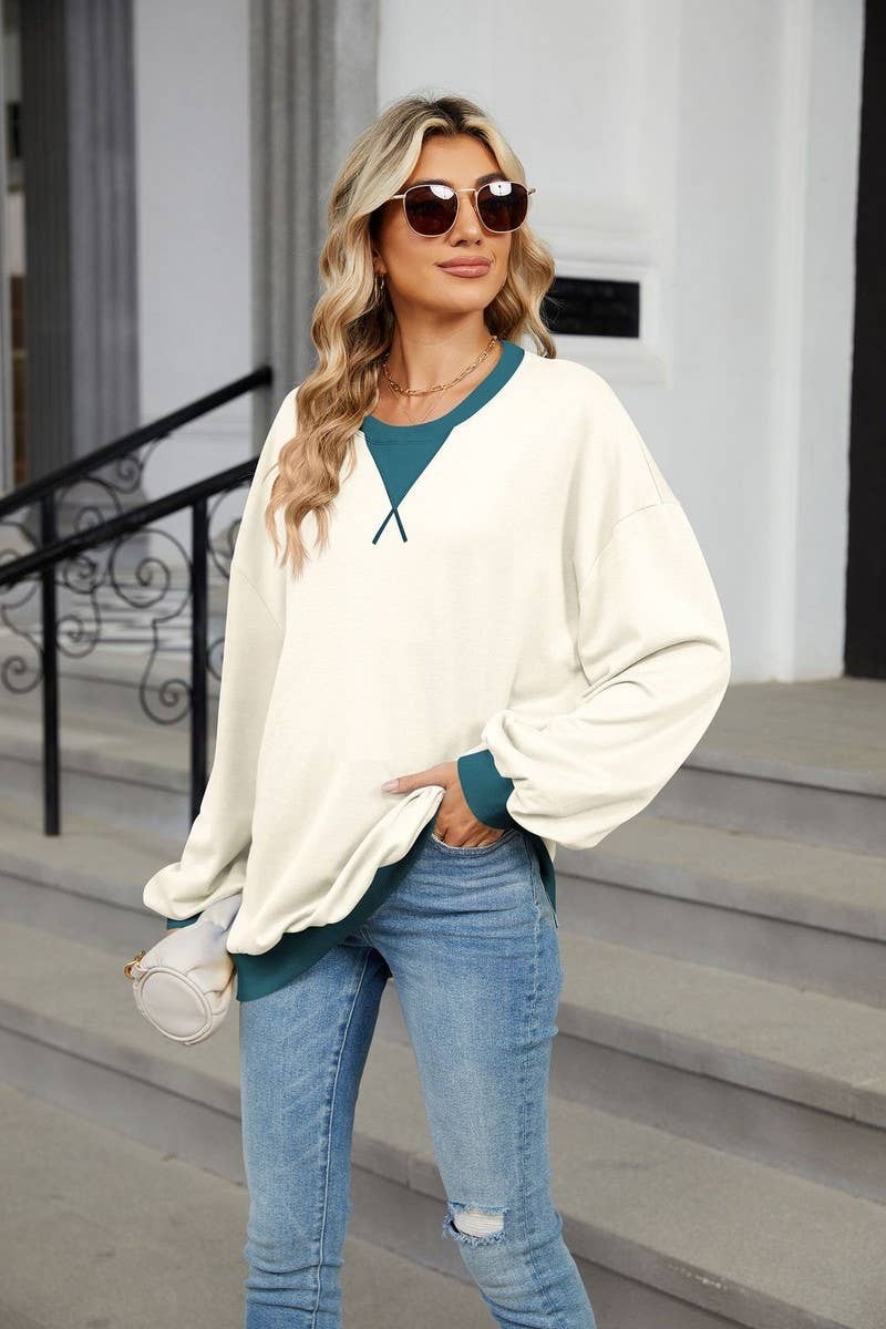 CWTBLL3743_AUTUMN AND WINTER CONTRAST COLOR LOOSE SWEATSHIRT