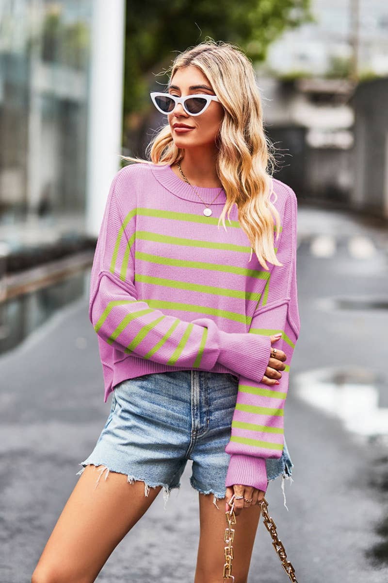 CWOSWL6736_STYLISH CREW NECK LONG-SLEEVED PULLOVER SWEATER