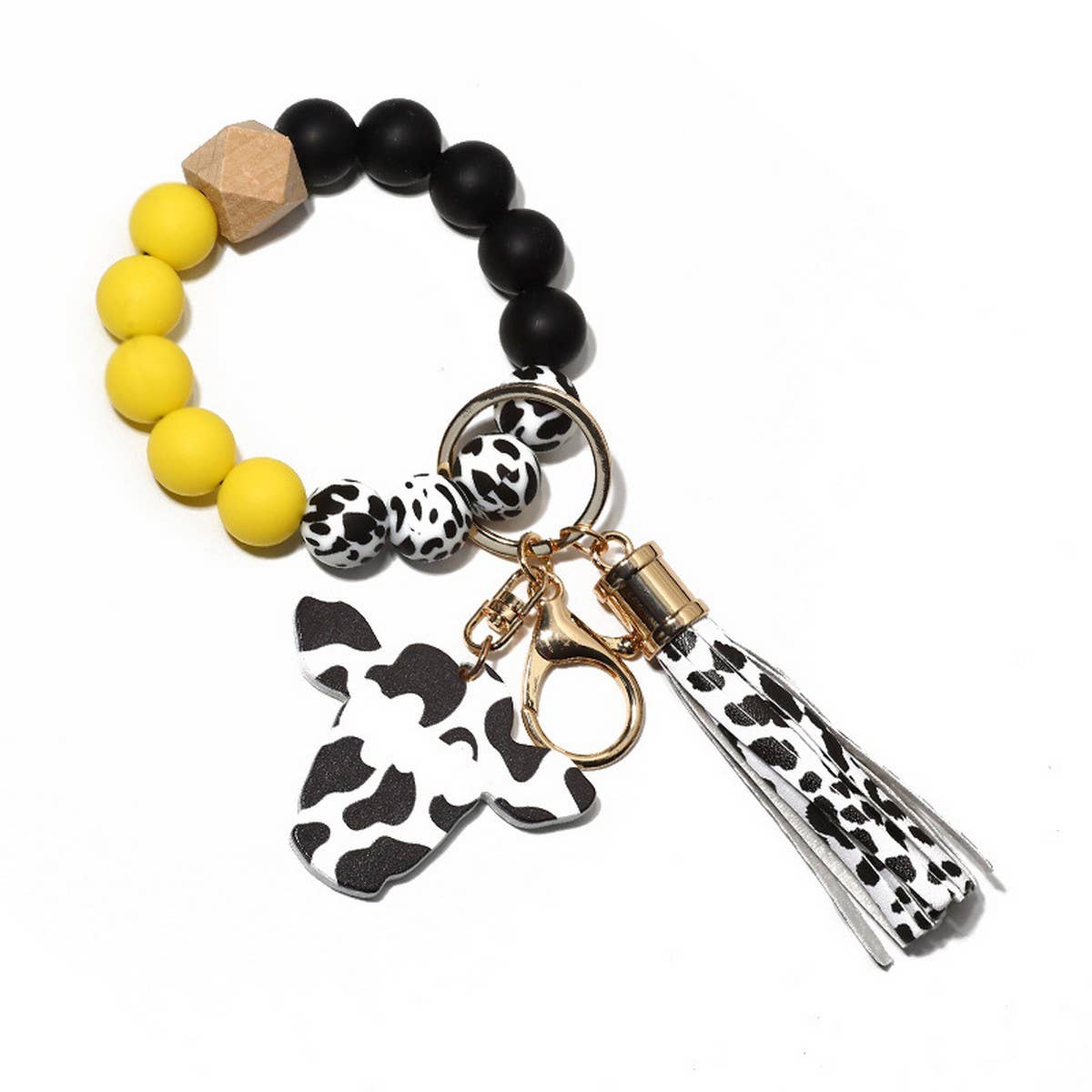 Wooden Bull Head Keychain with Silicone Bead Bracelet_CWMM68