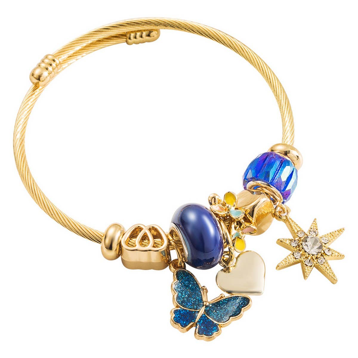 Beaded Steel Bracelet with Enamel Butterfly & Star_CWMM8564