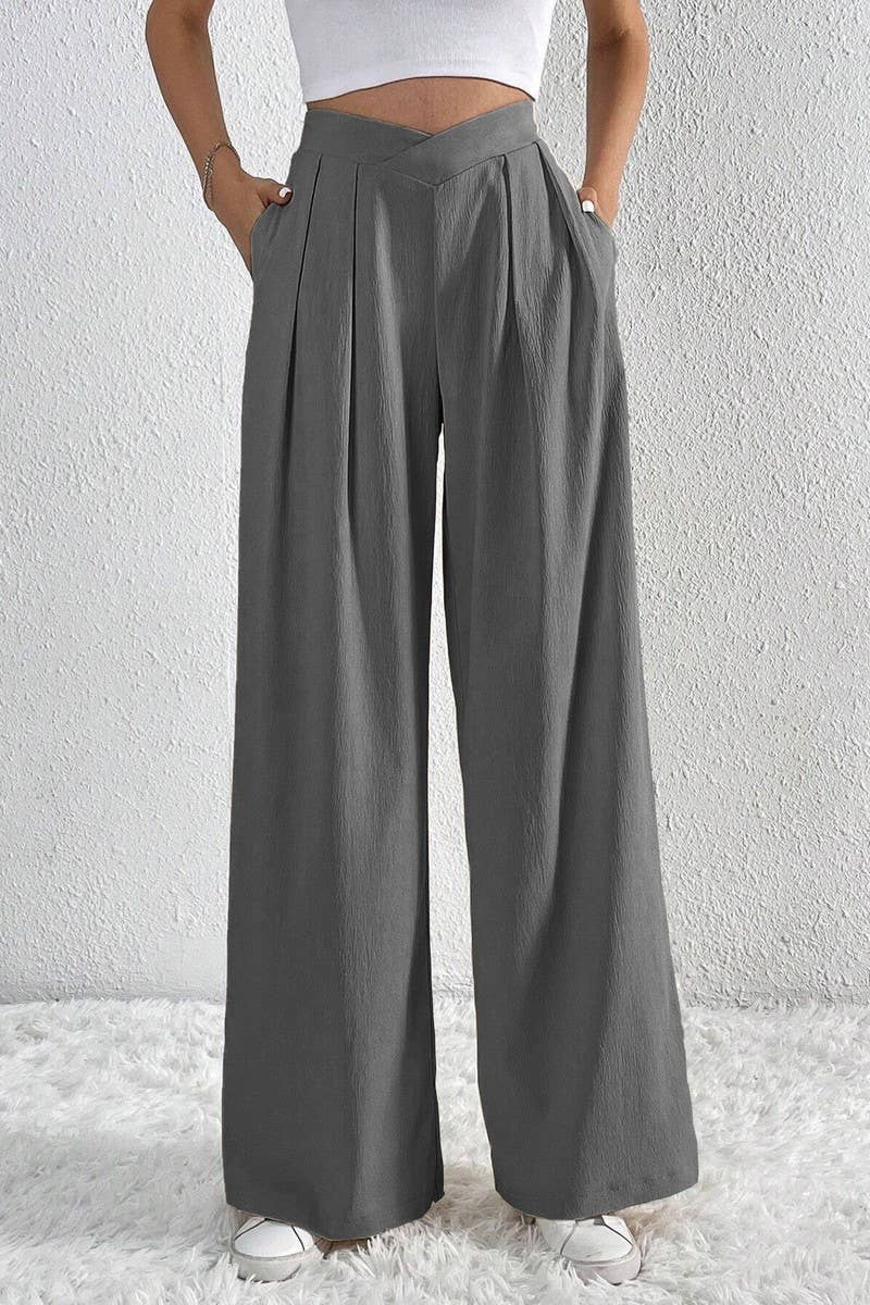 CWBLP1422_PLEATED CASUAL WIDE-LEG LOOSE TROUSERS