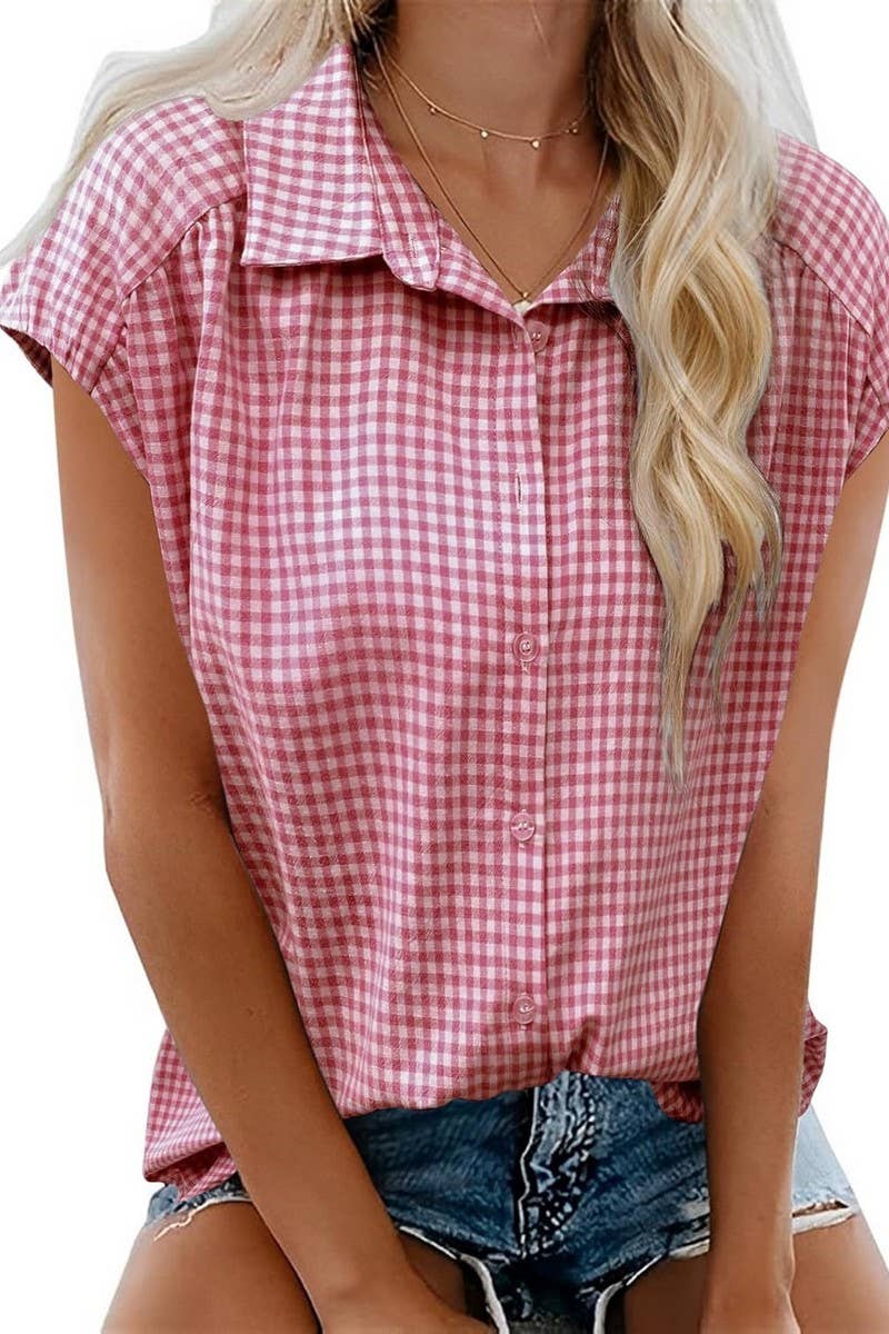 CWTBLSL0962_CASUAL PLAID BUTTON DOWN SHORT SLEEVE SHIRT