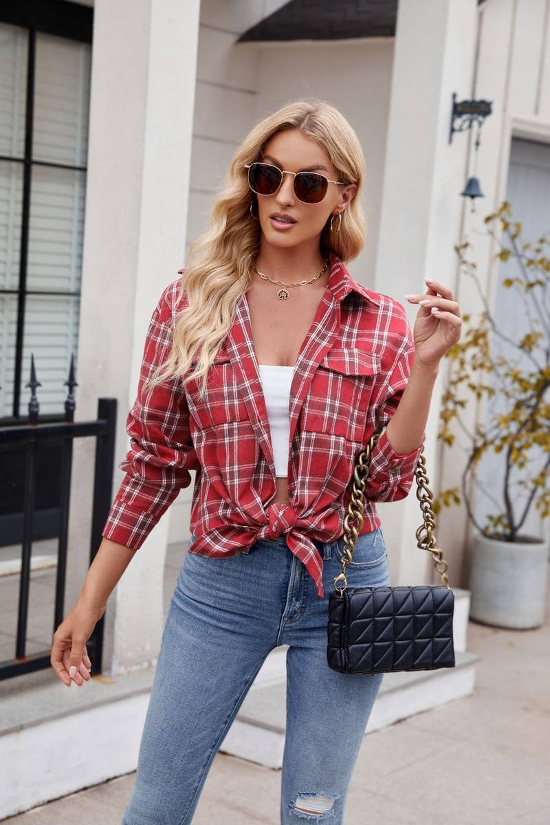 CWTSTL1693_LOOSE PLAID LONG SLEEVE POCKET SHIRT
