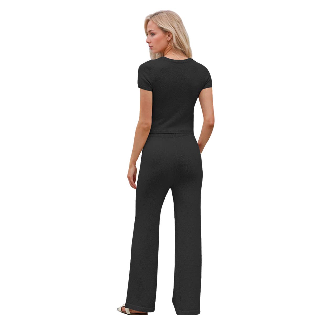 Casual solid color knit pants short sleeve suit