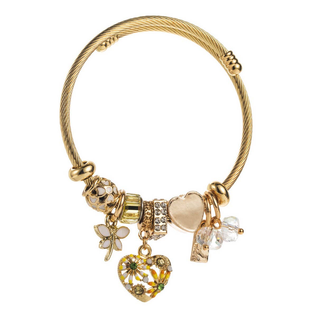 Beaded Steel Bracelet with Heart Charm_CWMM8473