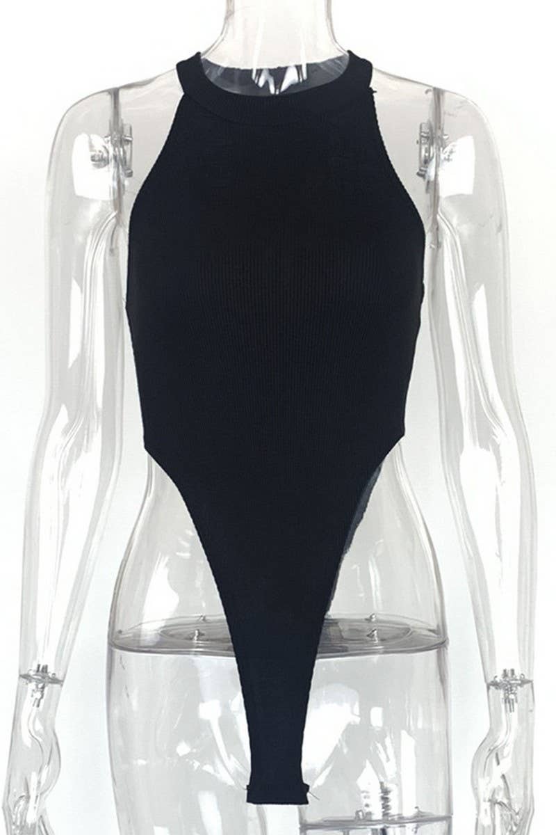 CWSBSSL0116_HALTER NECK SLEEVELESS HIGH SLIT BODYSUIT