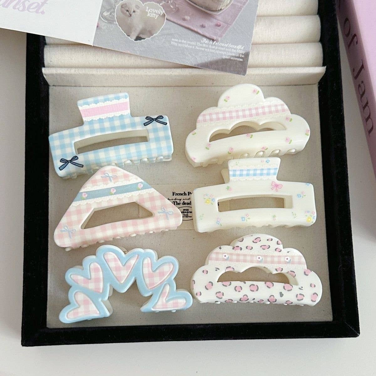 FLORAL CHECKERED BOW CLIP ACRYLIC HAIR ACCESSORIES