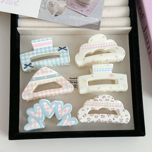 FLORAL CHECKERED BOW CLIP ACRYLIC HAIR ACCESSORIES