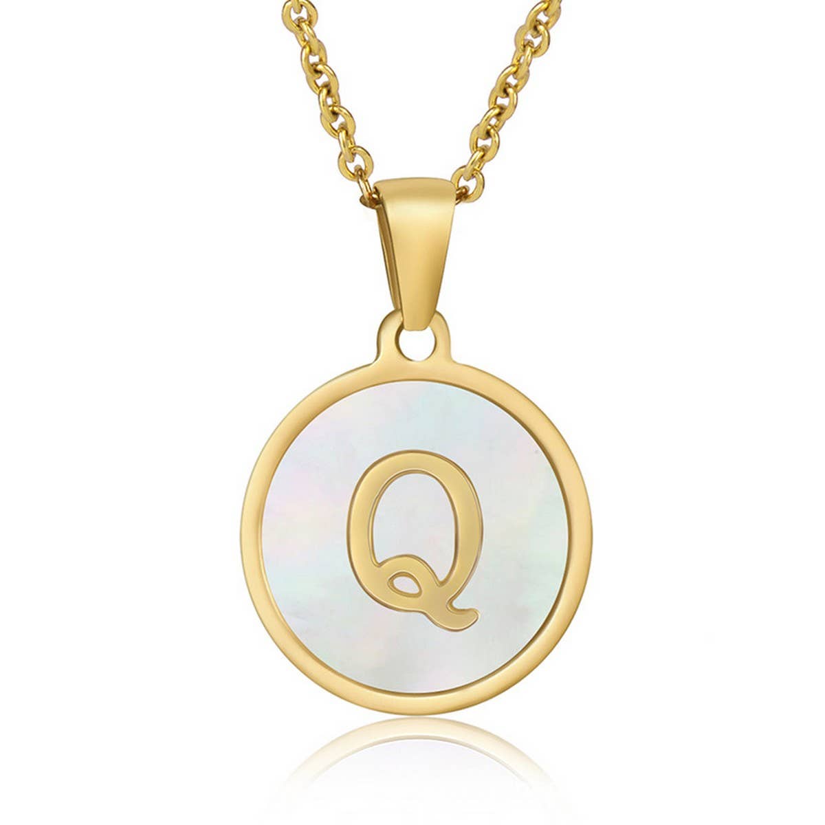 CIRCULAR SHELL ENGLISH LETTER PENDANT NECKLACE