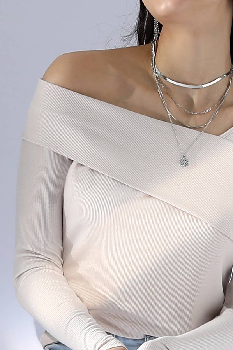 CWTTL1103_LONG SLEEVE ONE SHOULDER 2 LAYER T SHIRT TOP