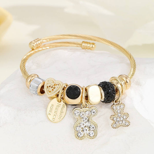 Open Gold Steel Bracelet with DIY Pendant Charm_CWMM8597