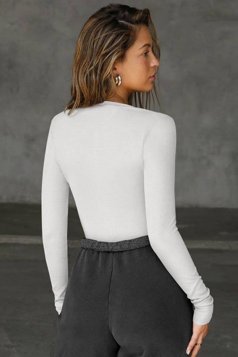 CWTBLL01069_DEEP V CUTOUT SEXY SLIM LONG SLEEVE TOP