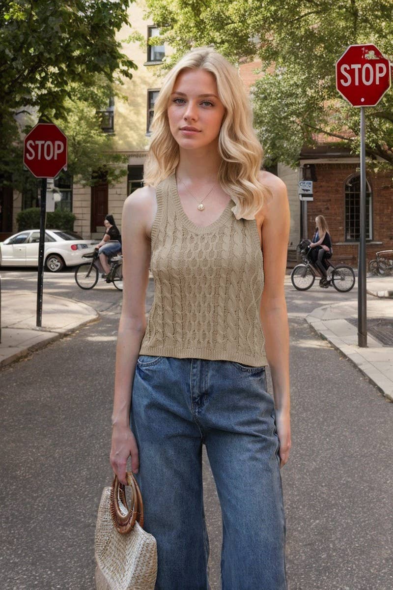 CWOV0681_SOLID COLOR V-NECK KNITTED VEST TOP