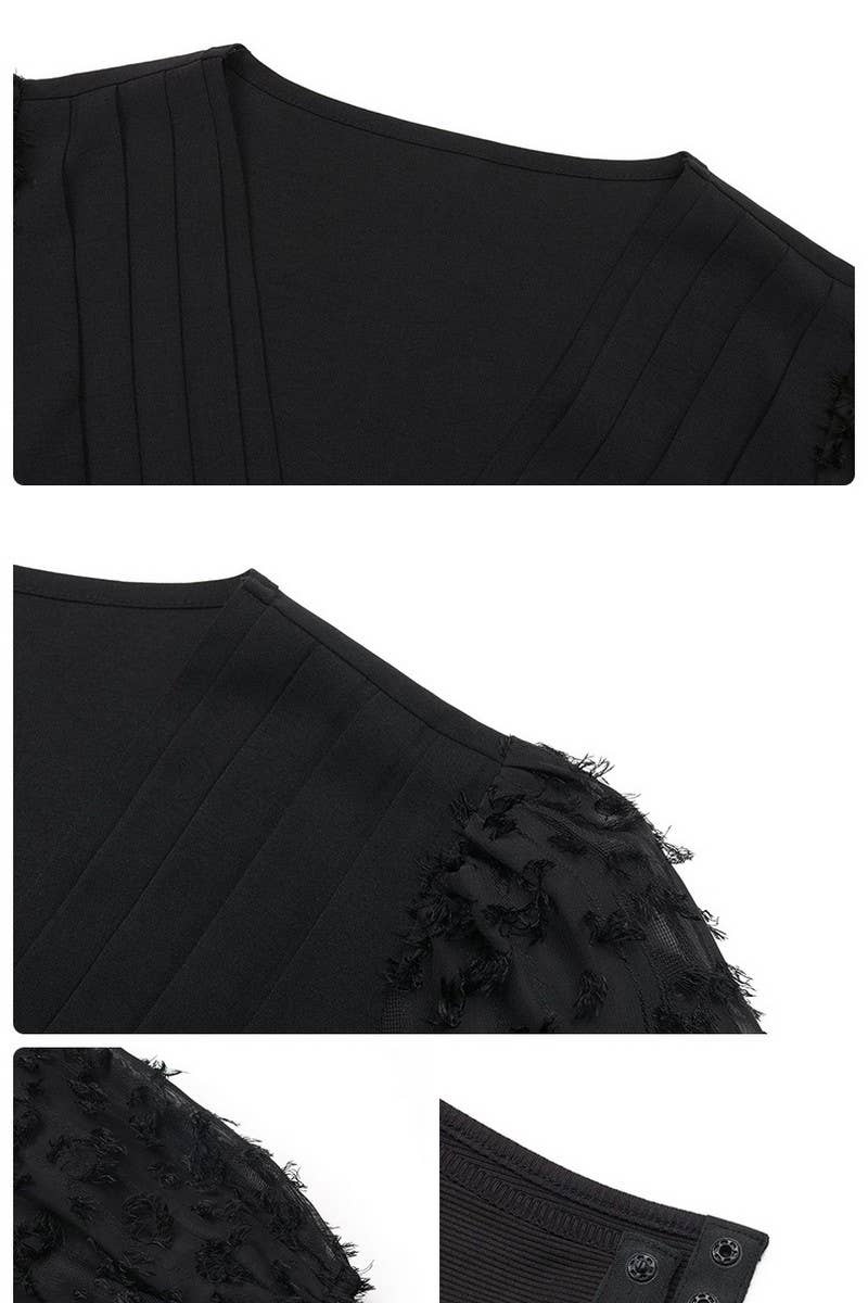 CWSBSL0055_WOVEN JACQUARD SLEEVES VNECK LONG SLEEVE BODYSUIT