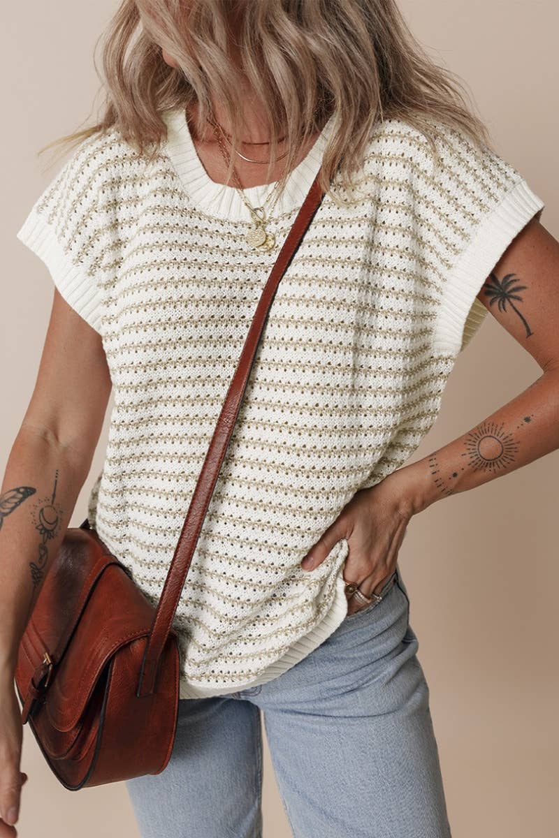 CWTBLSL0494_MATCHING STRIPED KNIT SLEEVELESS WAISTCOAT