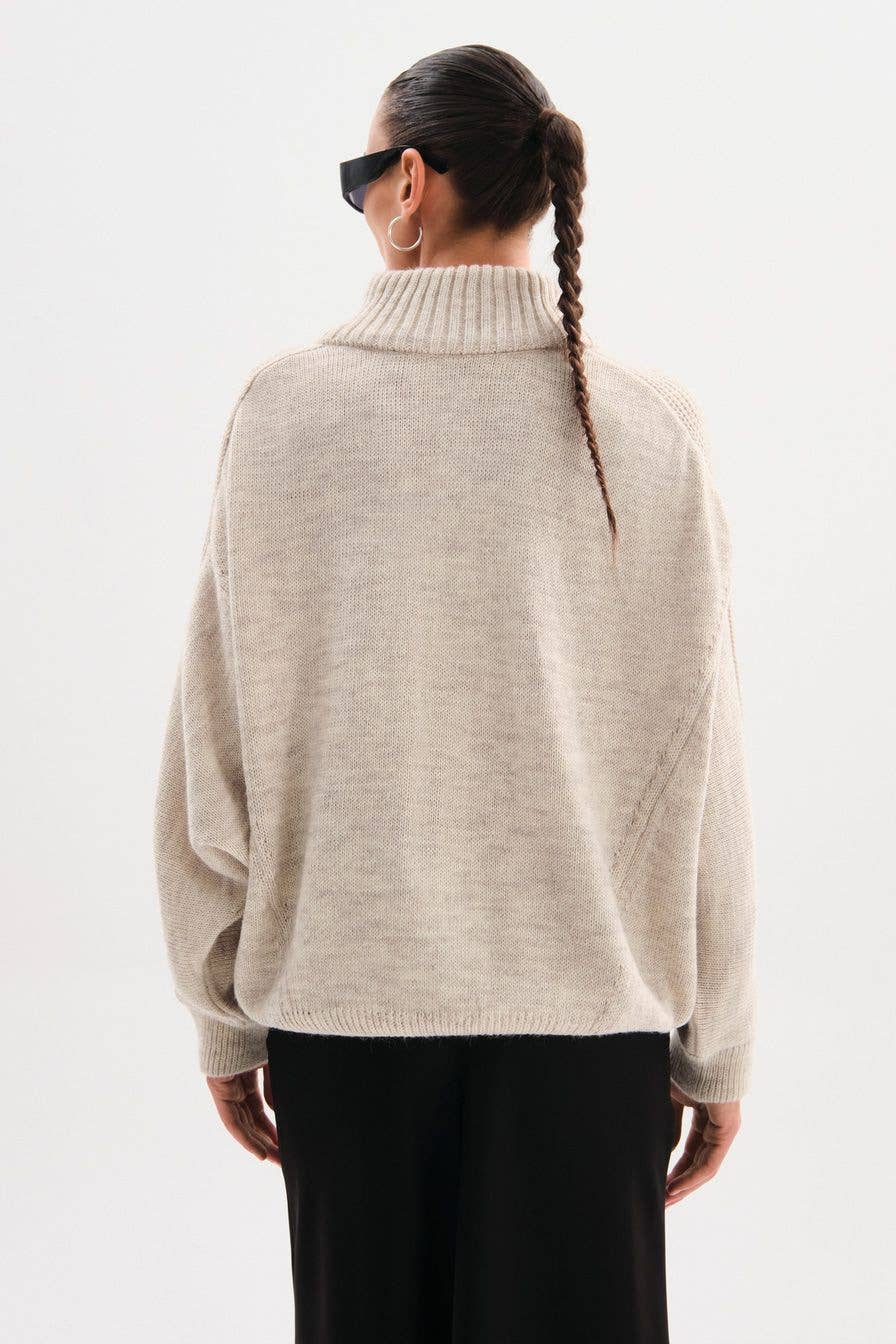 Casual fashion loose half-zipper knitted sweater